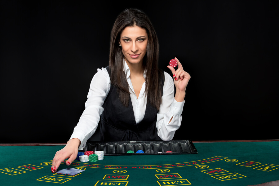 Live dealer casino with chips and cards